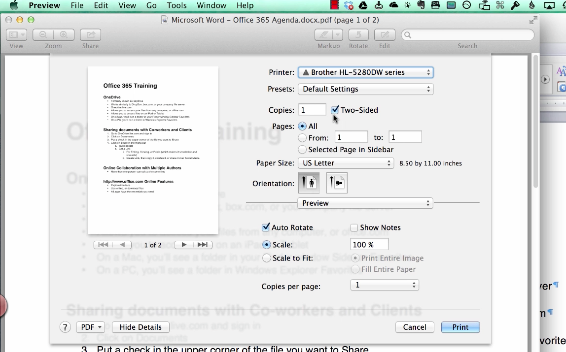 set word for mac 2011 set up to bring document up in final view